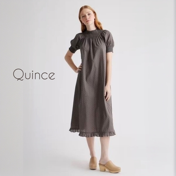 Quince Dresses & Skirts - NWT Quince Swiss Dot Cotton Midi Dress Charcoal Grey